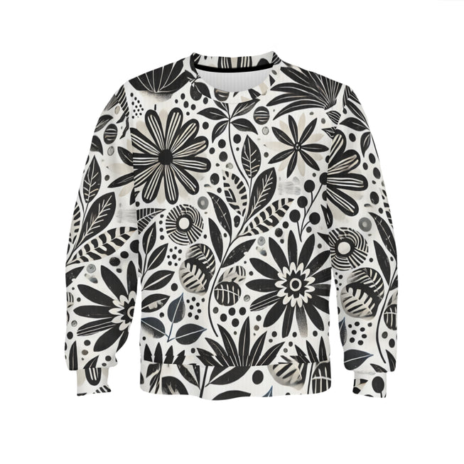 Black Floral Shapes Crew Neck Sweater