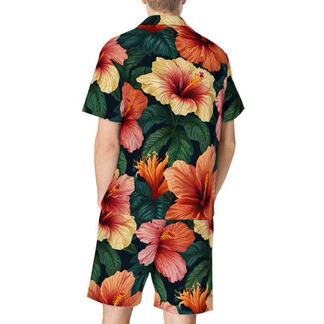 Hibiscus Tropical Pattern Men's Shirt And Short Set