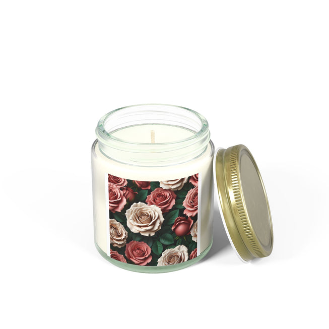 Roses Flower Pattern Scented Coconut Apricot Candles (4oz, 9oz)