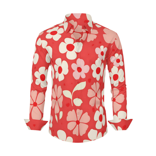 Red Floral Men's Classic Long-Sleeved Shirt