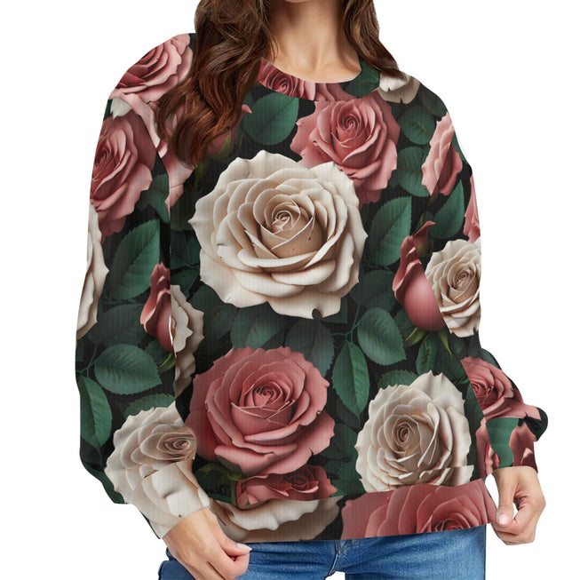 Rose Pattern Crew Neck Sweater