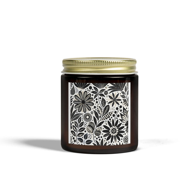 Black Flower Pattern Scented Coconut Apricot Candles (4oz, 9oz)