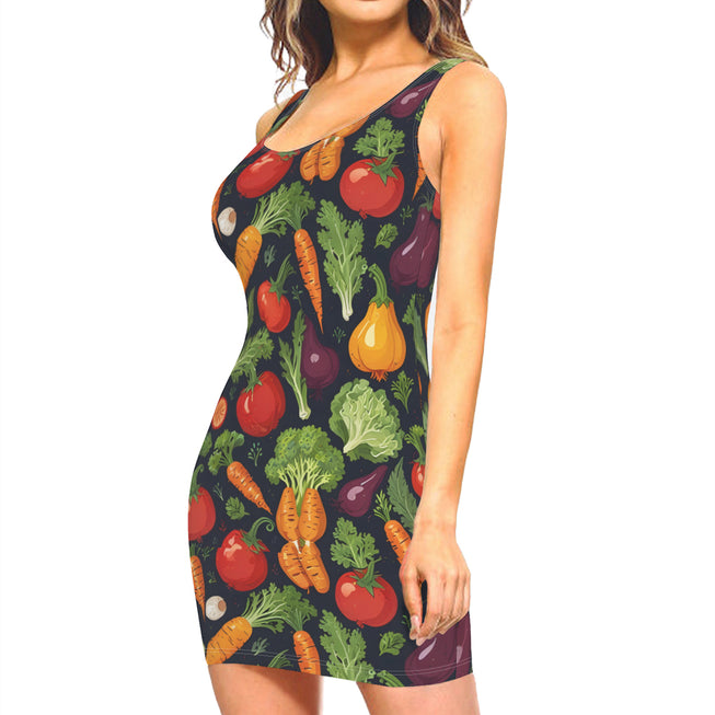 Veggies Pattern Sleeveless Slim-Fit Euro-Size Tank Slip Dress