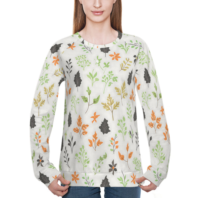 Green and Black Floral Women's Raglan Long Sleeved Sweatshirt