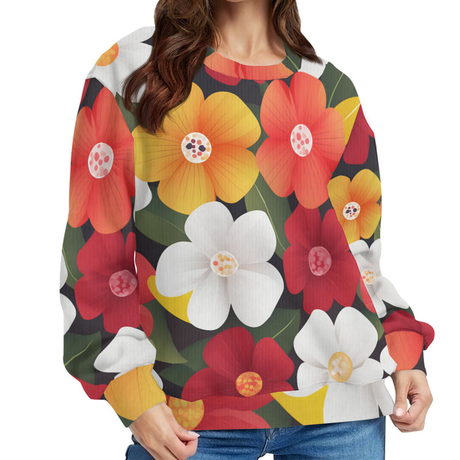 Floral Pattern Crew Neck Sweater