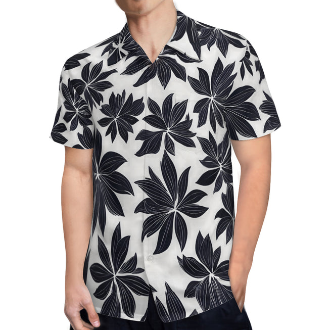 Black Floral Shapes Men's Casual Short-Sleeved Shirt