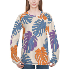 Bold Tropical Leaf Pattern Women's Raglan Long Sleeved Sweatshirt