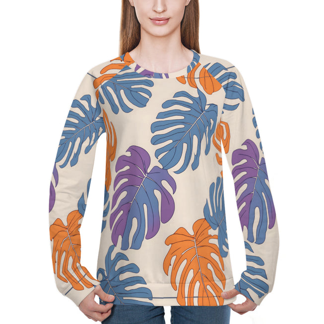 Bold Tropical Leaf Pattern Women's Raglan Long Sleeved Sweatshirt