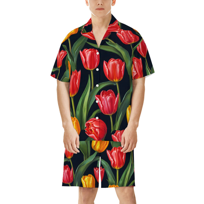 Tulip Pattern Men's Shirt And Short Set