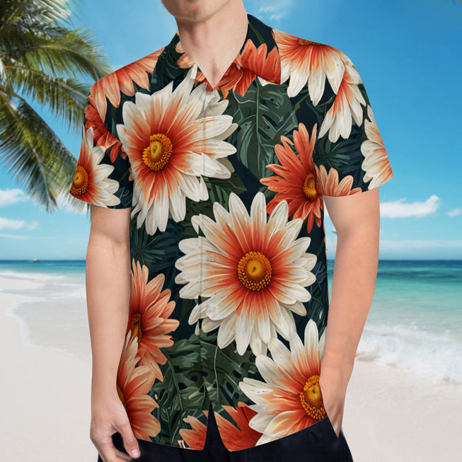 Daisy Pattern Men's Casual Short-Sleeved Shirt