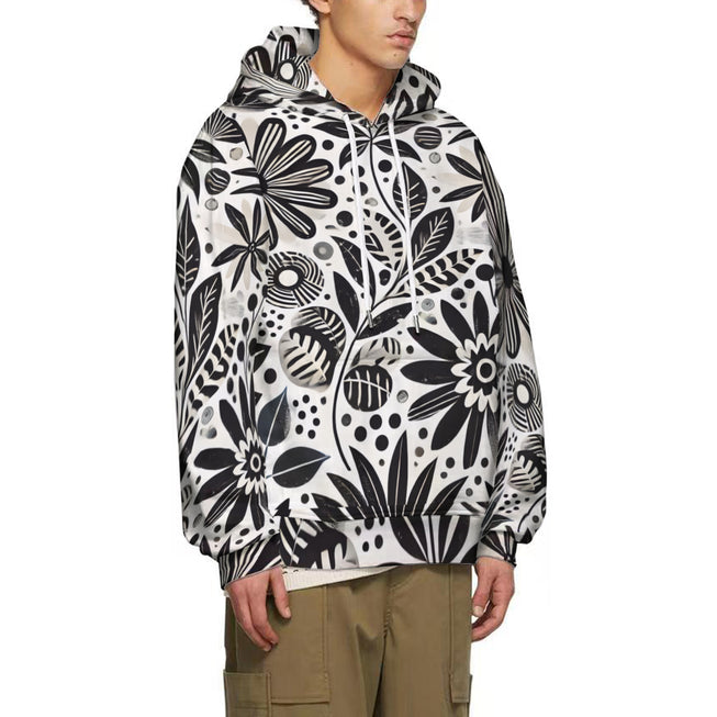 Black Floral Shapes Adult Hoodie