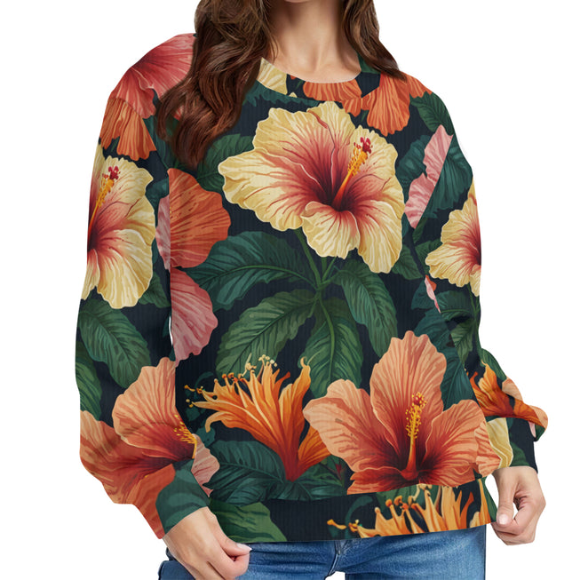 Hibiscus Tropical Pattern Crew Neck Sweater