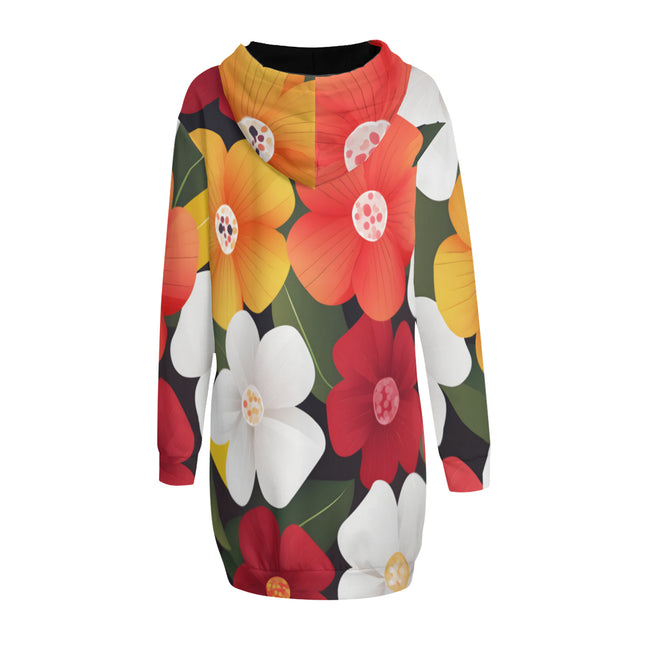 Floral Pattern Women Long Sleeve Casual Hoodie Sweatshirt Dress