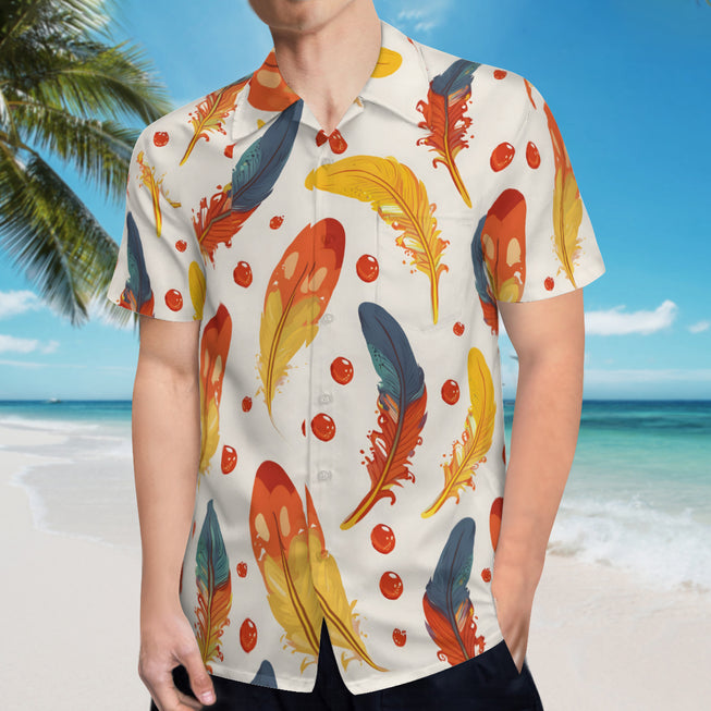 Vibrant Feathers Men's Casual Short-Sleeved Shirt