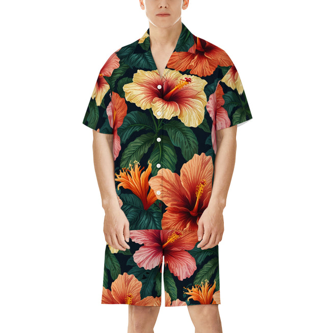 Hibiscus Tropical Pattern Men's Shirt And Short Set