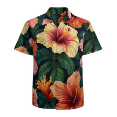 Hibiscus Tropical Pattern Men's Casual Short-Sleeved Shirt