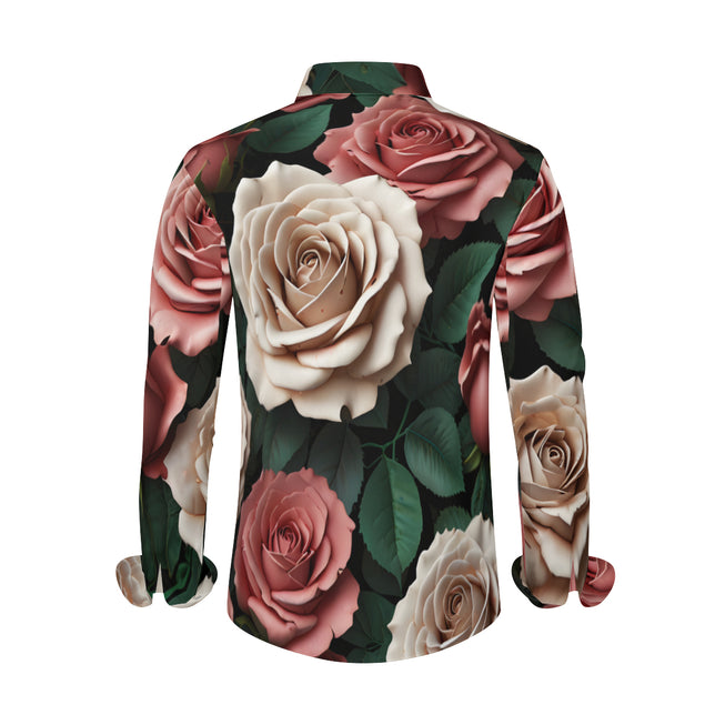 Rose Pattern Men's Classic Long-Sleeved Shirt