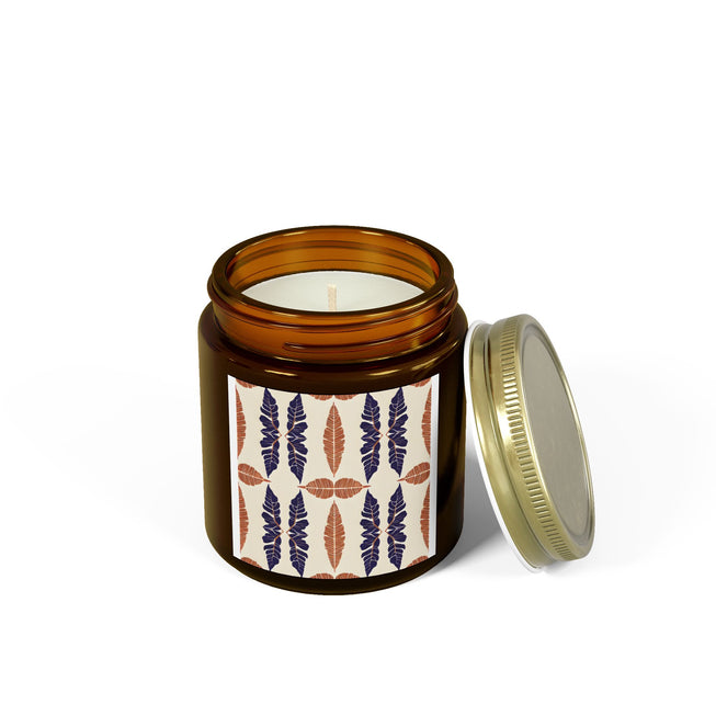 Tropical Leaf Pattern Scented Coconut Apricot Candles (4oz, 9oz)