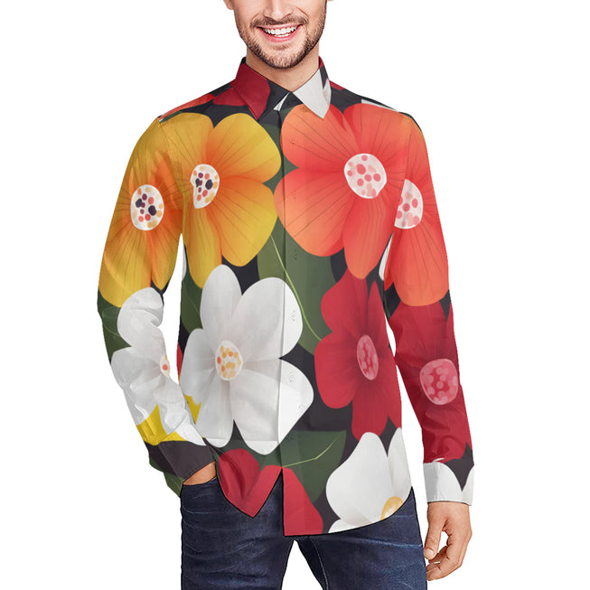 Floral Pattern Men's Classic Long-Sleeved Shirt