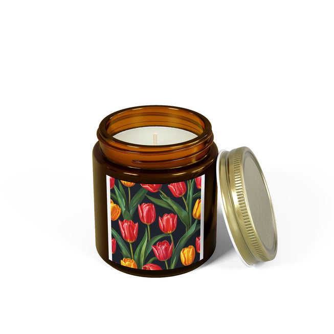 Tulip Flower Pattern Scented Coconut Apricot Candles (4oz, 9oz)