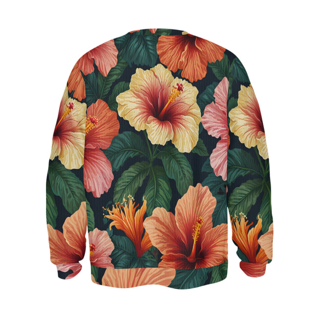 Hibiscus Tropical Pattern Crew Neck Sweater