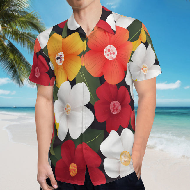 Floral Pattern Men's Casual Short-Sleeved Shirt