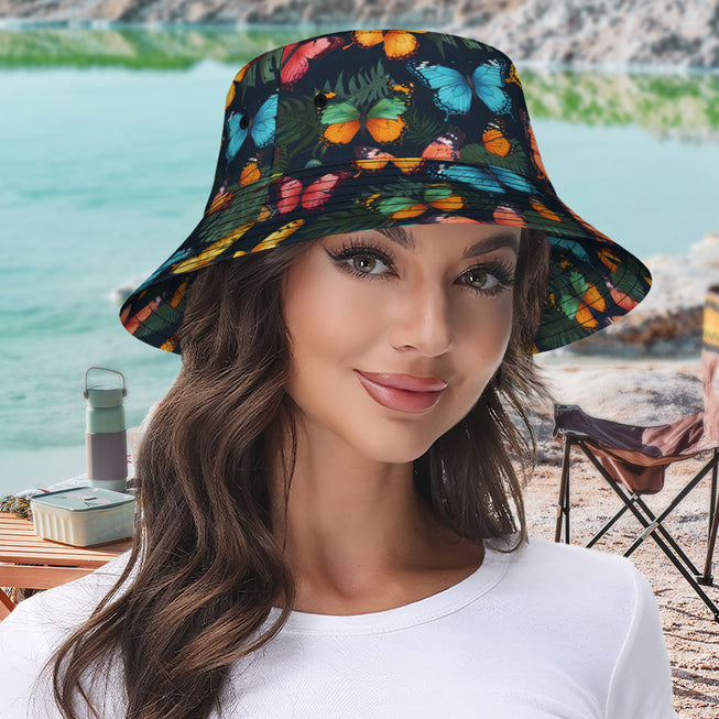 Tropical Butterfly Double-Sided Unisex Polyester Bucket Hat