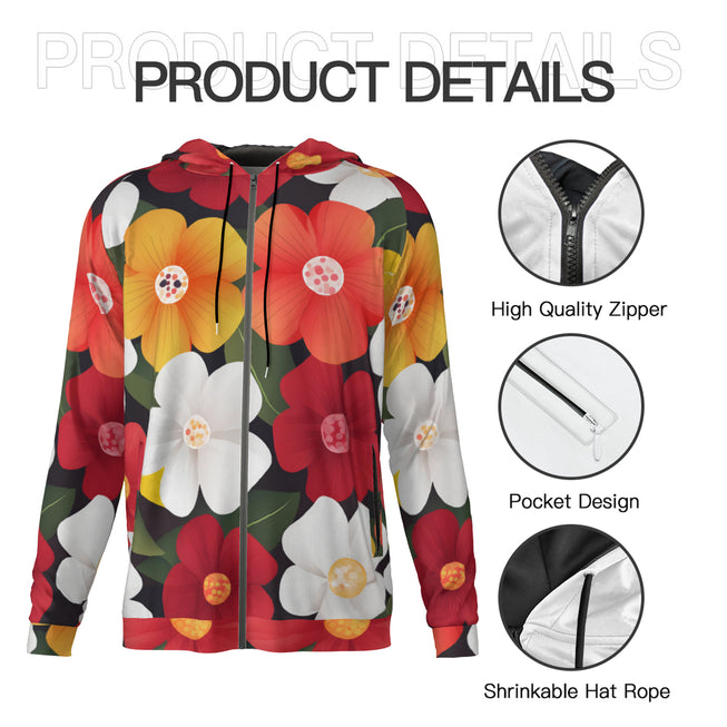 Floral Pattern Men's Zip Up Hoodie