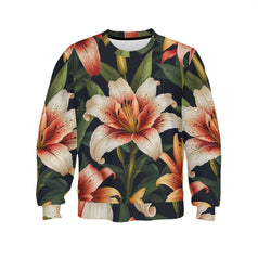 Lily Flower Pattern Crew Neck Sweater