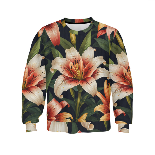 Lily Flower Pattern Crew Neck Sweater