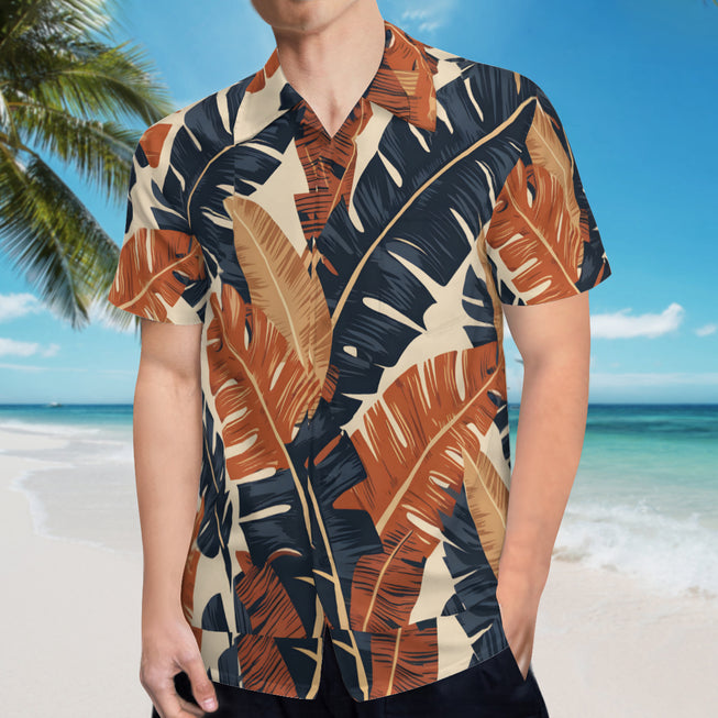 Tropical Leaves Men's Casual Short-Sleeved Shirt