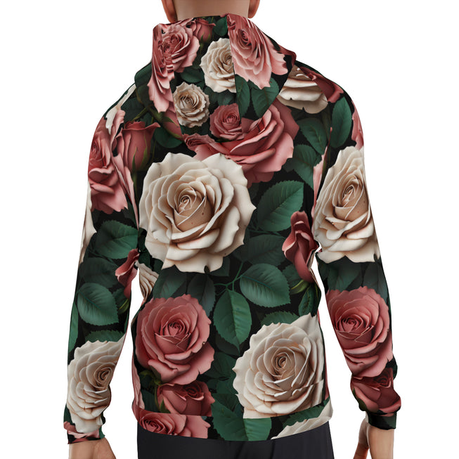 Rose Pattern Men's Zip Up Hoodie