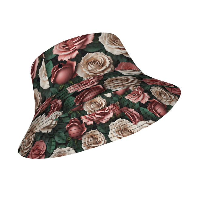 Rose Pattern Double-Sided Unisex Polyester Bucket Hat