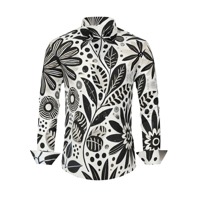 Black Floral Shapes Men's Classic Long-Sleeved Shirt