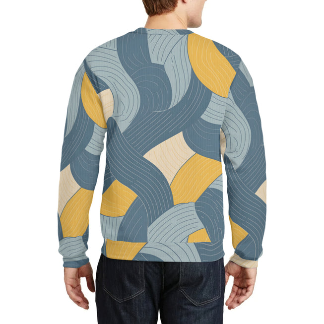 Abstract Orange and Blue Crew Neck Sweater