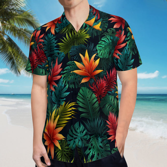 Tropical Pattern Men's Casual Short-Sleeved Shirt