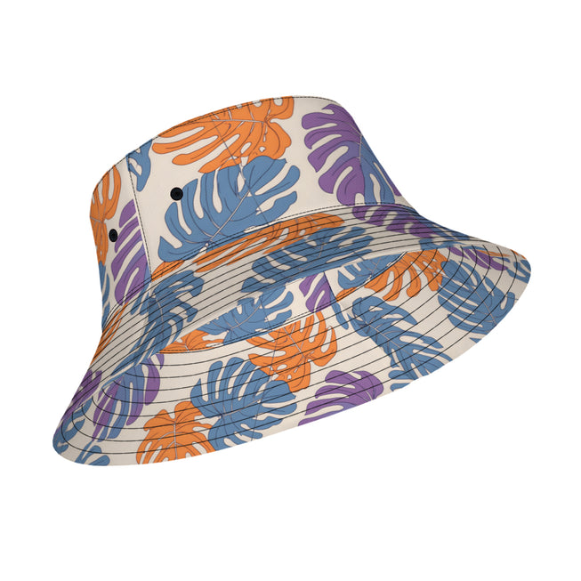 Bold Tropical Leaf Pattern Double Sided Unisex Polyester Bucket Hat