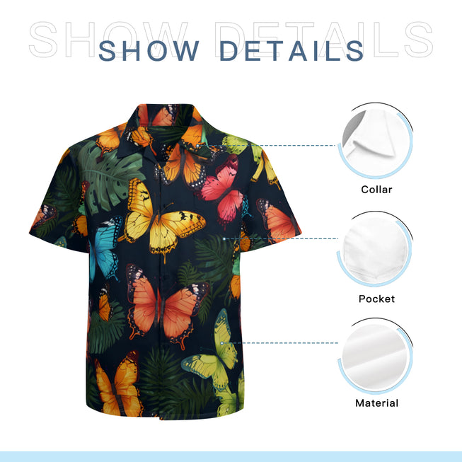 Tropical Butterfly Men's Casual Short-Sleeved Shirt