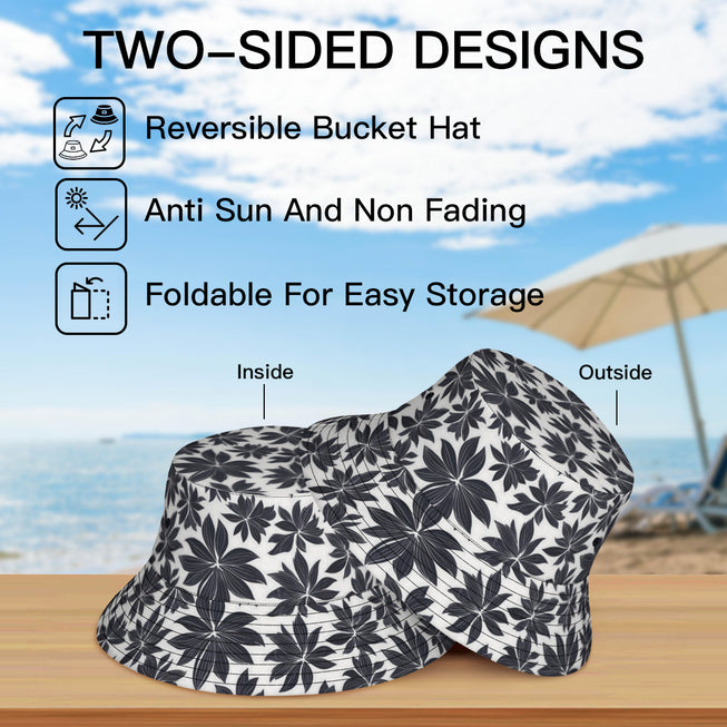 Black Floral Double-Sided Unisex Polyester Bucket Hat