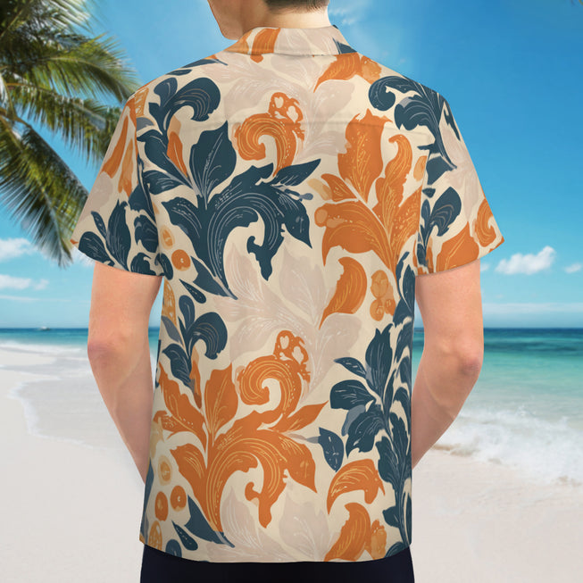 Orange Floral Men's Casual Short-Sleeved Shirt