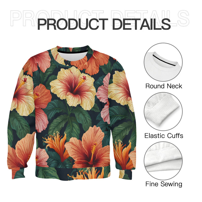 Hibiscus Tropical Pattern Crew Neck Sweater