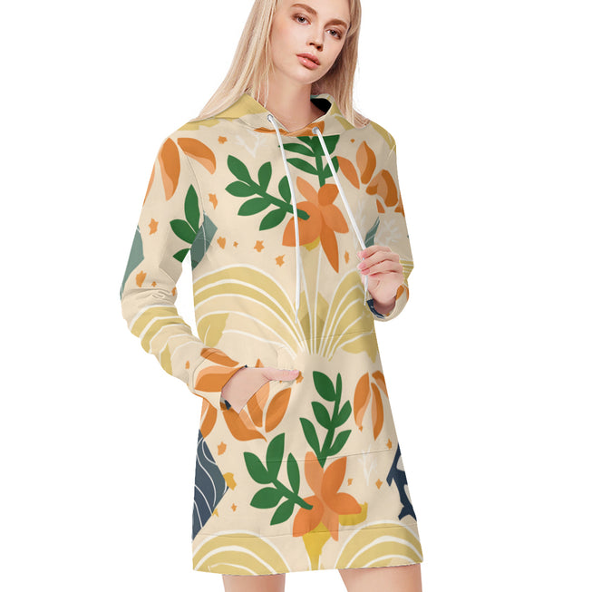 Abstract Inspired Pattern Women Long Sleeve Casual Hoodie Sweatshirt Dress