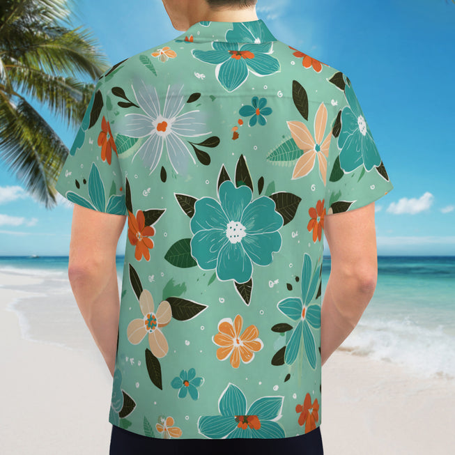 Floral Seamless Pattern Men's Casual Short-Sleeved Shirt