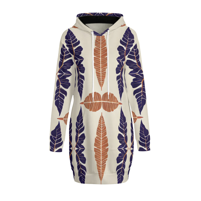 Tropical Leaf Women Long Sleeve Casual Hoodie Sweatshirt Dress