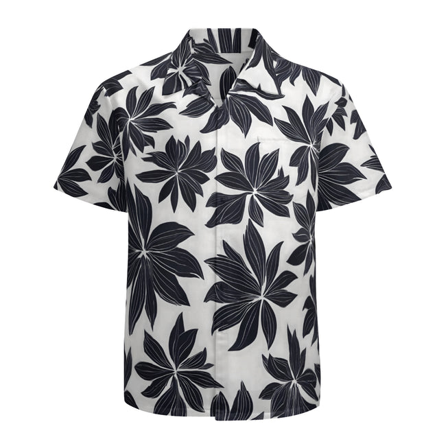 Black Floral Shapes Men's Casual Short-Sleeved Shirt