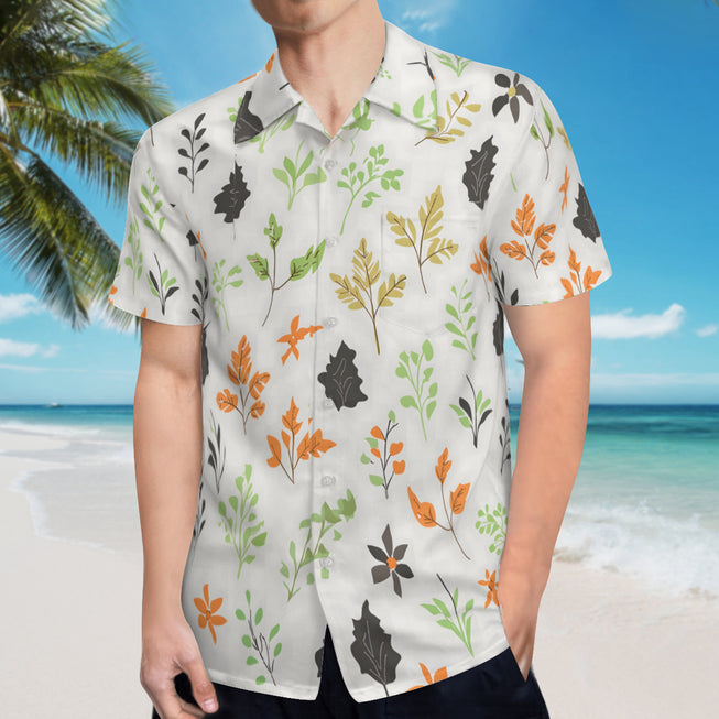 Green and Black Floral Men's Casual Short-Sleeved Shirt