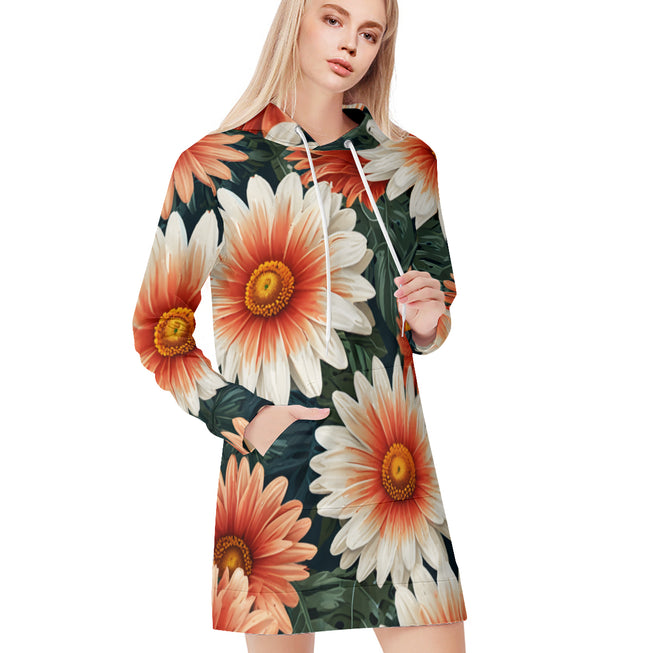 Daisy Pattern Women Long Sleeve Casual Hoodie Sweatshirt Dress