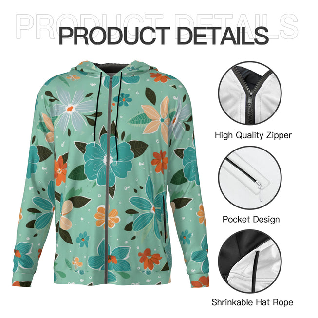 Floral Seamless Pattern Men's Zip Up Hoodie