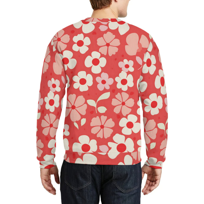 Red Floral Crew Neck Sweater