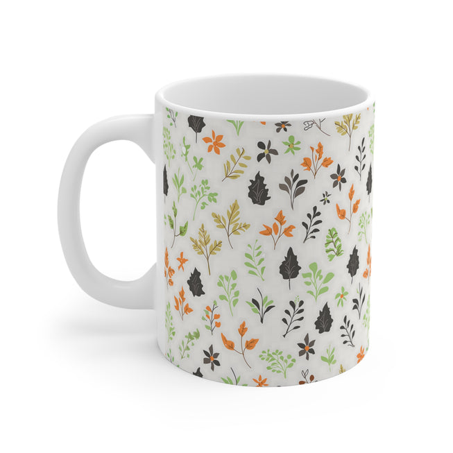 Green Black Floral Pattern Mug 11oz